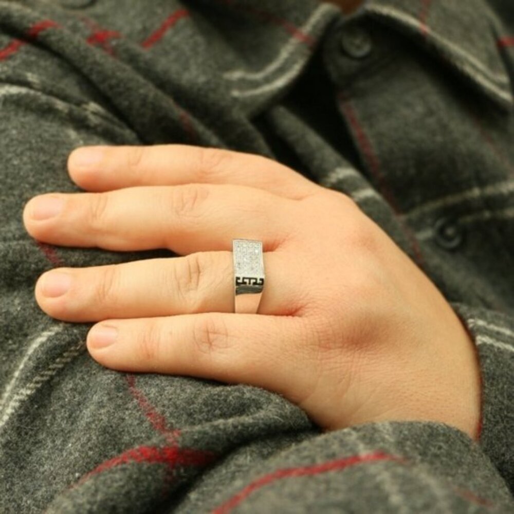 Sterling Silver Men's Ring With White Cubic Zircon - Picture 2 of 10